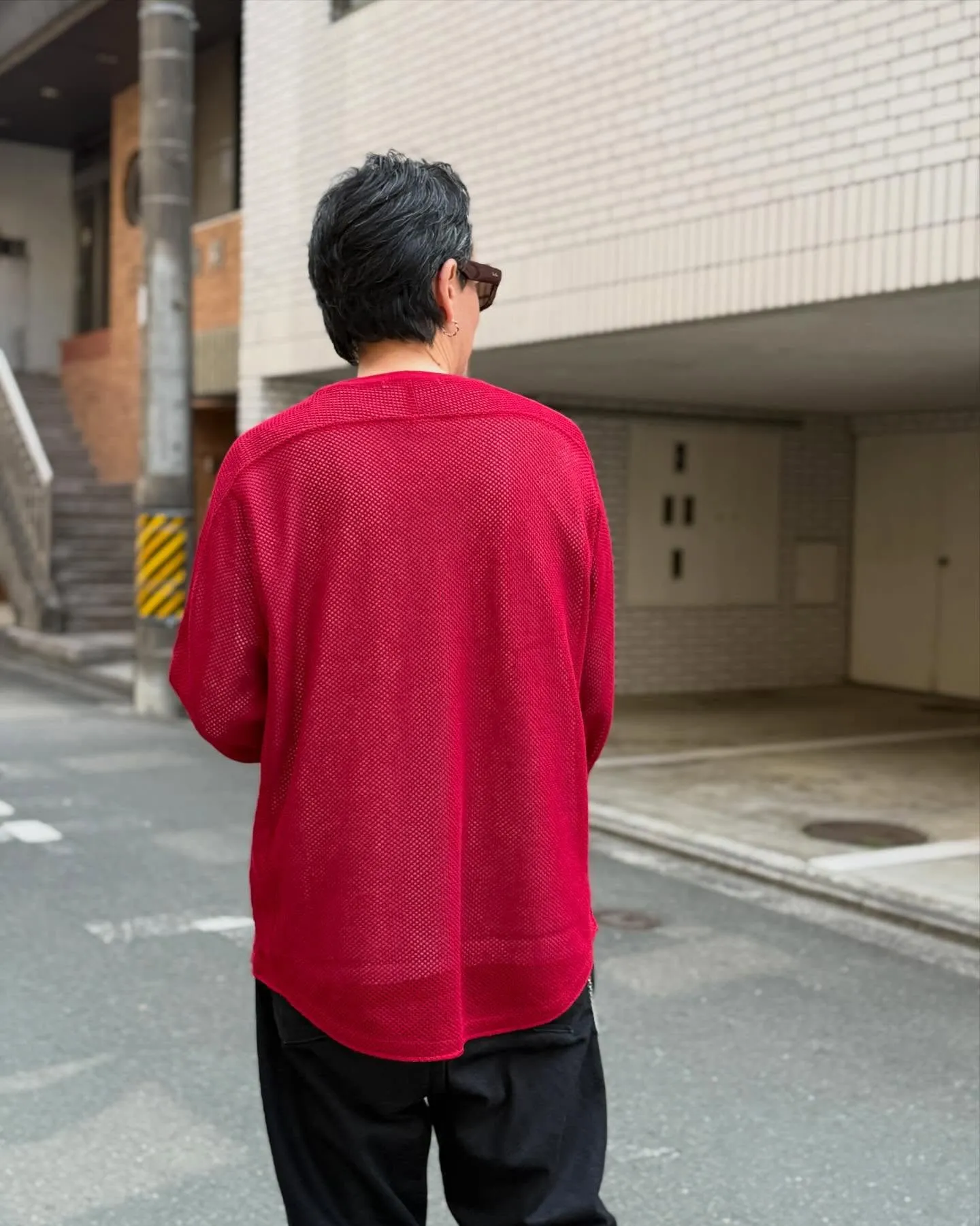 SEVEN BY SEVENのメッシュ編みのニットTee。